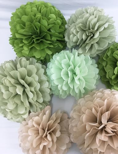 Tissue Paper Pom Poms Kit Paper Flowers 12pieces for Gender Baby Shower Wedding Bridal Bachelorette Birthday Party Decorations (Sage Olive Green) - Image 4