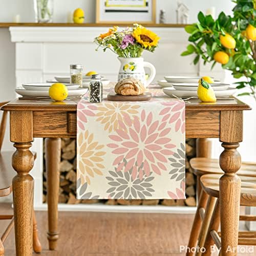 Artoid Mode Pink Dahlia Floral Pinnata Summer Table Runner, Spring Kitchen Dining Table Decoration for Home Party Decor 13x72 Inch - Image 2