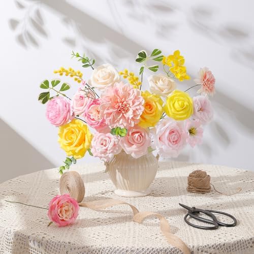 Floweroyal Artificial Flowers Fake Rose Flowers Dahlia with Stems for DIY Wedding Bridal Bouquets, Baby Shower, Floral Arrangement, Table Centerpieces, Home Decorations - Image 4