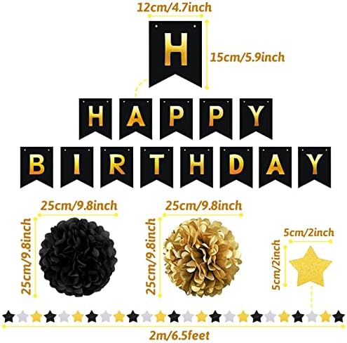 Birthday Decorations for Men, Black and Gold Party Decorations Happy Birthday Banner for Boys Men 40th 50th 60th 70th 80th 90th Party Supplies - Image 3