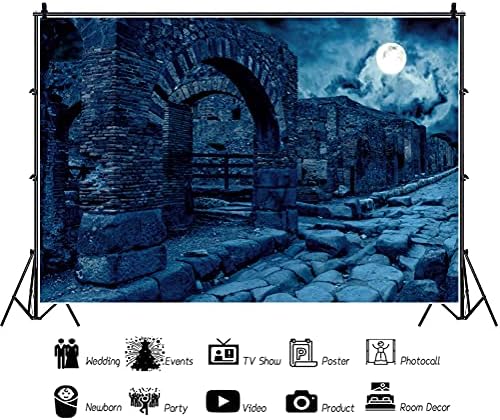 Renaiss 5x3ft Stone Town Backdrop Full Moon Dark Blue Cloudy Night Photography Background Bleak Vintage Punk Gothic Rock Photo Studio Live Room Prop Video Supplies Boy Girl Kids Cool Portraiture Decor - Image 4
