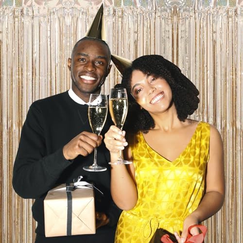 10 Pack Champagne Gold Backdrop Curtain 3.2ft x 8.2ft Metallic Tinsel Foil Fringe Curtains Photo Booth Background for Birthday Party Decoration Engagement Wedding Christmas Decor (Champagne Gold) - Image 6