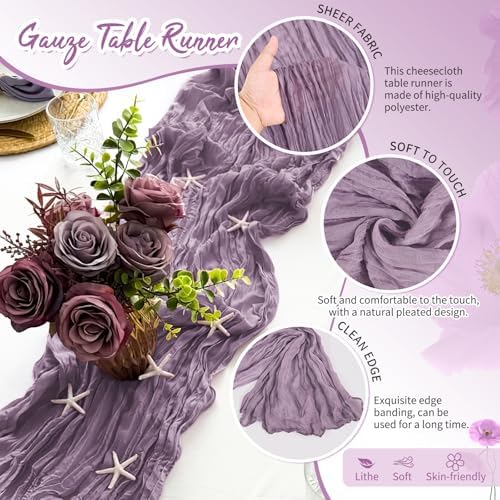 4 Pack Purple Cheesecloth Table Runner 17x108 Inches Boho Home Decor - Image 3