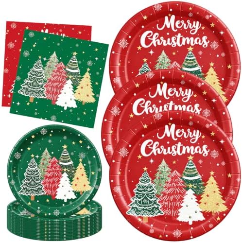 60pcs Christmas Disposable Paper Plates and Napkins Set by Unknown