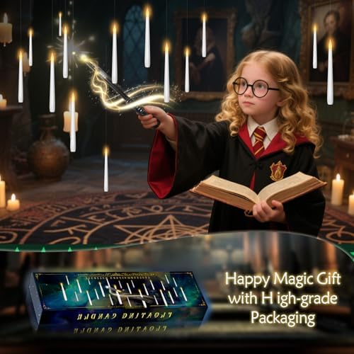 kakoya Flameless Floating Candles with Wand，30 Pcs Magic LED Hanging Taper Candles，Flickering Battery Operated Taper Candle with Wand Remote for Halloween Decorations Best Gift（White） - Image 6