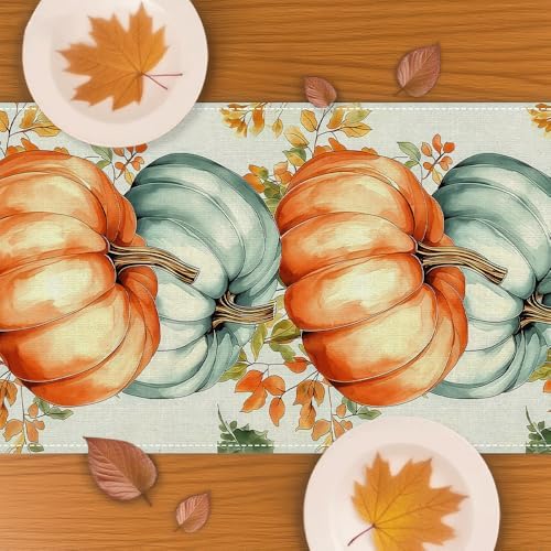 13x72 Inch Fall Table Runner - Vintage Fall Harvest Theme with Pumpkins Mushrooms Birdhouse, Seasonal Indoor Outdoor Home Party Kitchen Dining Decor - Image 5