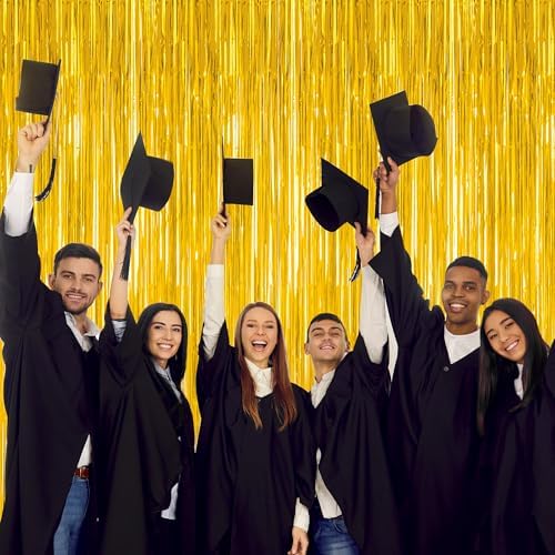 4 Pack 2026 Graduation Party Decorations, 3.28 x 7.05 Feet Gold Grad Curtains, Metallic Gold Backdrop Curtain Class of 2026 Backdrop Party Streamer, Congrad Backdrop Grad Decor 2026 - Image 5