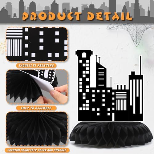 Pickmesh 12 Pieces Hero Party Decorations City Skyscraper Honeycomb Centerpieces Table Decorations Skyline Buildings Table Topper for Hero Birthday Skyscraper Party Supplies - Image 4