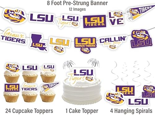 LSU Birthday Party Decorations, Cake Decorations, Tigers Party Décor 42 Pc - Image 3