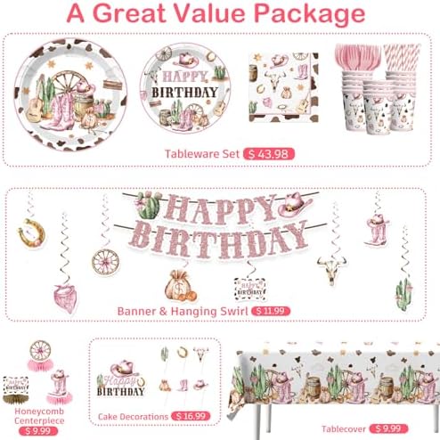 351pcs Western Cowgirl Birthday Party Decorations Tableware Set, 50 Serves - Image 3