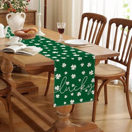 ONFAON St Patricks Day Table Runner 13 x 72 Inch,Green Lucky Shamrock Seasonal Spring Holiday Table Decorations Home Party Kitchen Dining Table Decor - Image 2