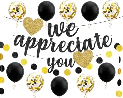 We Appreciate You Banner Thank You Appreciation Theme Party Decoration for Employee Doctor Nurse Parents Teacher Coworker Staff Hanging Garland Kit Balloons Bunting Office Supplies Photobooth Backdrop by AccuLess