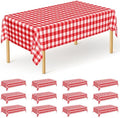 12Pack 54" x 108" Table Cloth Rectangle Table, Waterproof Plastic Table Cloth Ddisposable, Red and White Checkered Tablecloth Table Cover for Outdoor Picnic Birthday Party Gathering BBQ Holiday Dinner by QZYL