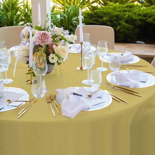 16 Pack Gold Plastic Tablecloth for Round Tables, Premium Decorative Gold Disposable Table Cloths for Parties, Bulk Round Party Table Cover for Birthday Wedding Anniversary Graduation, 84 Inch - Image 5