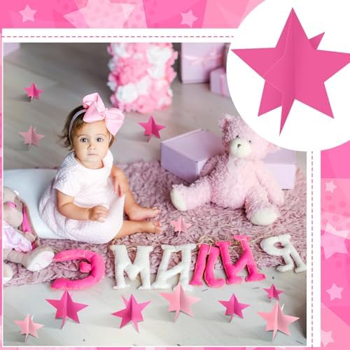 Sinload 45 Piece 3D Pink Star Centerpieces Glitter Theme Party Decorations - Image 6