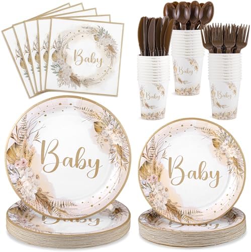 Boho Baby Shower Tableware Set For 25 Guests, 175 Pcs, Neutral by Xiangqu