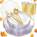ejonirinjonir 180pcs Clear and Gold Plastic Plates for Wedding Reception by Ejonirinjonir