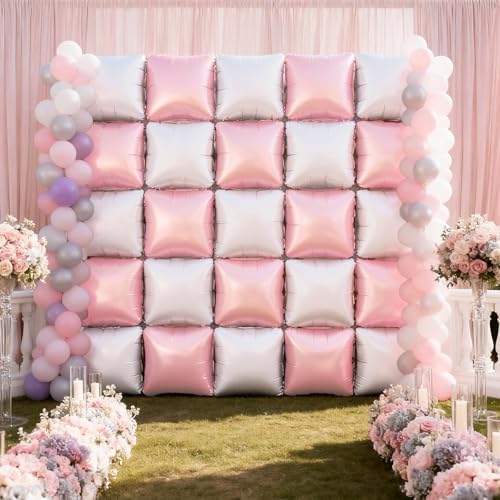 NISOCY 25PCS Pearl Pink and White Square Foil Balloons Wall Backdrop - Image 5