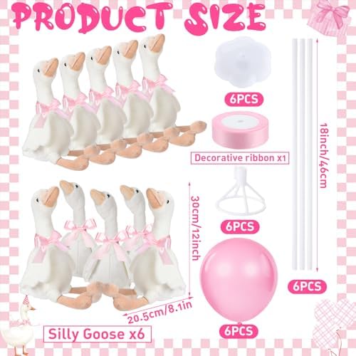 Chunful 10 Set Pink One Silly Goose 1st Birthday Decoration 11.8 Inch Soft Goose Stuffed Animal Baby Shower Centerpieces Swan Stuffed Animal with Balloon Table Decor for Wedding Gift Party Favor - Image 6