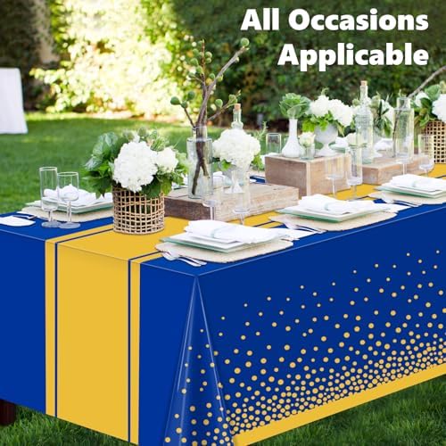 LANLISA Blue and Gold Tablecloth Graduation Decorations 2025 6 Pack, Disposable Plastic Table Cloths for Birthday Masquerade Retirement Party Decor - Image 2