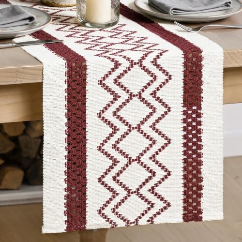 Artoid Mode Red Stripe Diamond Woven Table Runner 12x90 Inch by ArtoidMode