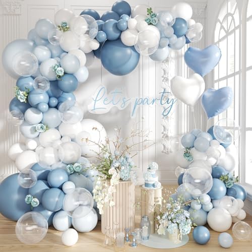 Dusty Blue Balloon Arch Kit 155Pcs Light Blue and White Clear Balloons Different Size for Wedding Birthday Baby Shower Gender Reveal Bridal Party Decorations by Futureferry