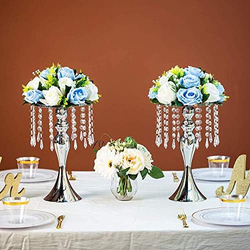 Sziqiqi Silver Floral Centerpiece Riser with Crystal Beads, 10Pcs, 13.8in - Image 3