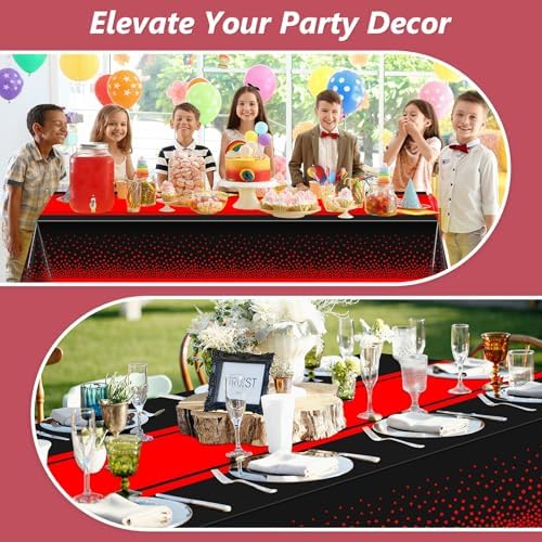 LANLISA Red and Black Tablecloth Party Decorations 12 Pack, Disposable Plastic Table Cloths for Birthday Graduation Retirement Masquerade Party Decor - Image 6