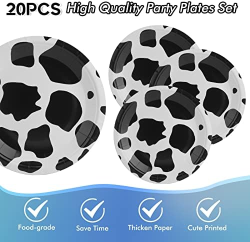 Cow Birthday Party Supplies - Farm Cow Print Birthday Party Tableware Includes 20 Party Plates, 20 Napkins and 1 Tablecloth Perfect for Cow Farm Theme Birthday Parties Decorations - Image 3