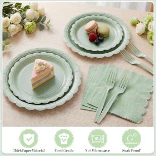 24 Set Sage Green Plates and Napkins, Green Disposable Dinnerware - Image 3