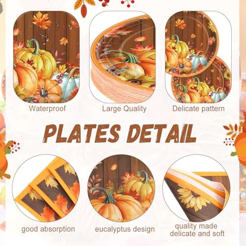 Pickmesh 400 Pcs Fall Pumpkin Plates Napkins Set, Serve 50 Guest - Image 2