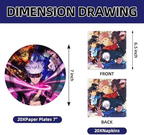 40Pcs For Jujutsu Manga Kaisen Party Supplies include 20 plates, 20 napkins for the For Jujutsu Manga Kaisen birthday party decoration - Image 2
