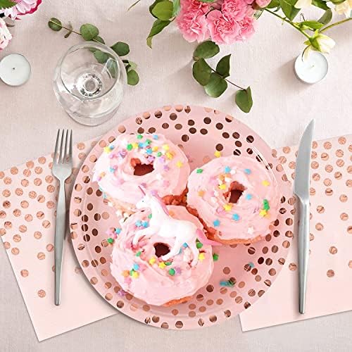 Pink and Rose Gold Paper Plates&Napkins Party Supplies for Birthdays 50 Pcs - Image 3