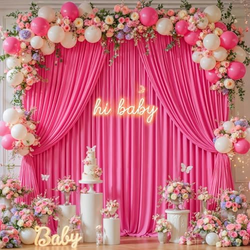 20x10ft Hot Pink Backdrop Curtain Panels for Parties - Wrinkle Free Polyester Photo Curtain Backdrop Wedding Back Drop Fabric Drapes for Party Decorations Background for Photography - Image 2