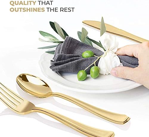 Gold Plastic Silverware Set (160 Bulk Pack) Disposable Cutlery Utensils, 80 Forks, 40 Knives, 40 Spoons, Heavy Duty Flatware For Holidays, Parties, Dinners, Weddings, and Occasions - Image 3