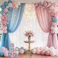 Pink Blue Sheer Tulle Backdrop Curtains with Lights String for Gender Reveal Baby Shower Decorations for Boy or Girl Birthday Party Photo Shoot Backdrop Background Decorations 2 Panels 5×10ft by Chesjin