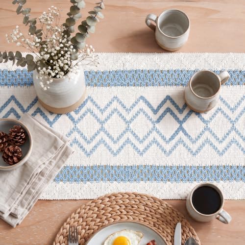 Artoid Mode Sky Blue Stripe Diamond Woven Table Runner 12x72 Inch - Image 3