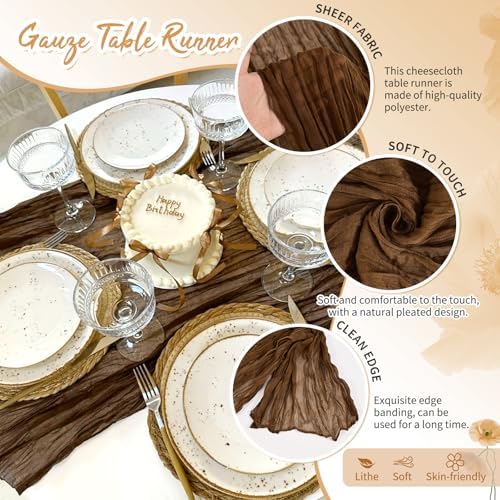 4 Pack Brown Cheesecloth Table Runner 17x108 Inches Boho Home Decor - Image 3