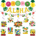 Hawaiian Aloha Party Decorations, 20PCS Hawaiian Tropical Luau Banners with Hanging Swirls Decoration, Flamingo Pineapple Paper Fans Pom Poms and Honeycomb Centerpieces Decor for Summer by Deorfuy