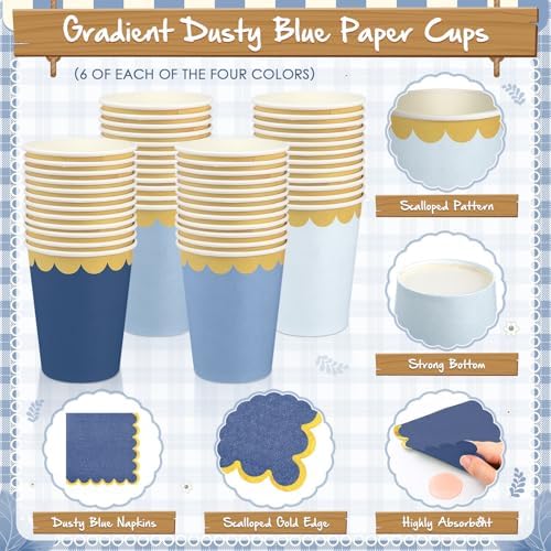 Mimorou 169 Pcs Dusty Blue Plates Napkins Cups Flatware Set - Image 4