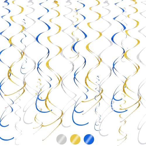BEISHIDA 30Pcs Blue Gold Silver Hanging Swirls Graduation Birthday Decor by Beishida