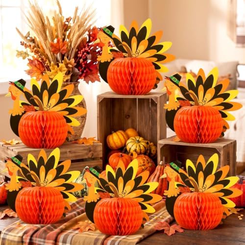 Fourluoo 12 Pcs Fall Thanksgiving Table Decor Turkey Honeycomb Centerpiece by Fourluoo