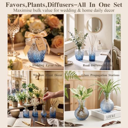 Clear Gradient Blue Glass Bud Vase Set of 22 Pcs,Small Bud Vases in Bulk,Glass Crystal Flower Vases Table Centerpieces for Party Event Wedding Decor Baby Shower Decorations (Gradient Blue, 22 Pcs) - Image 3