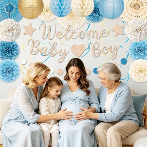 Dusty Blue Baby Shower Decorations with Banner Fringe Curtains - Image 6