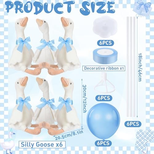 Chunful 6 Set Blue One Silly Goose 1st Birthday Decoration 11.8 Inch Soft Goose Stuffed Animal Baby Shower Centerpieces Swan Stuffed Animal with Balloon Table Decor for Wedding Gift Party Favor - Image 6