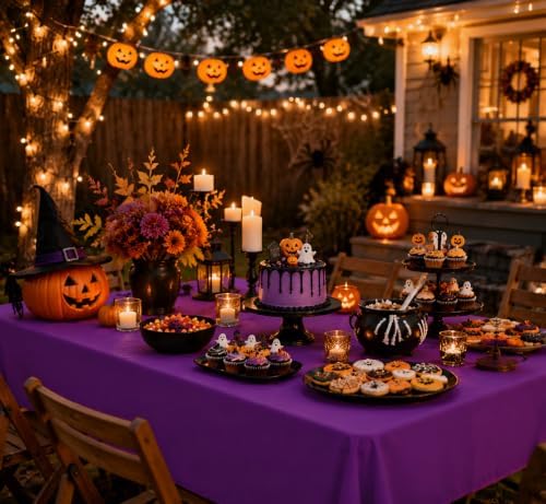6 Pack Halloween Plastic Tablecloth Disposable, Orange Black Purple - Image 4