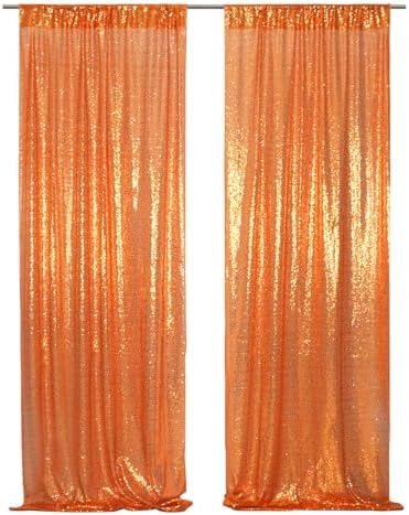 Poise3EHome Orange Sequin Backdrop Curtains, 4 Panels 2FTx8FT Glitter Background for Halloween Party Birthday Party Wedding Christmas Thanksgiving Holiday Festival Decor by Poise3EHome