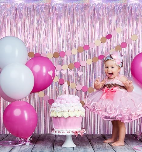 GOER 3.2 ft x 9.8 ft Metallic Tinsel Foil Fringe Curtains Party Photo Backdrop Party Streamers for Birthday,Graduation,New Year Eve Decorations Wedding Decor(4 Packs,Laser Pink) - Image 3