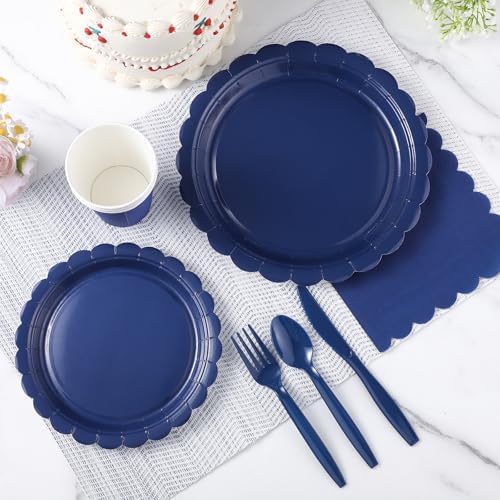 25 Set Navy Blue Plates and Napkins Scalloped Blue Dinnerware - Image 4