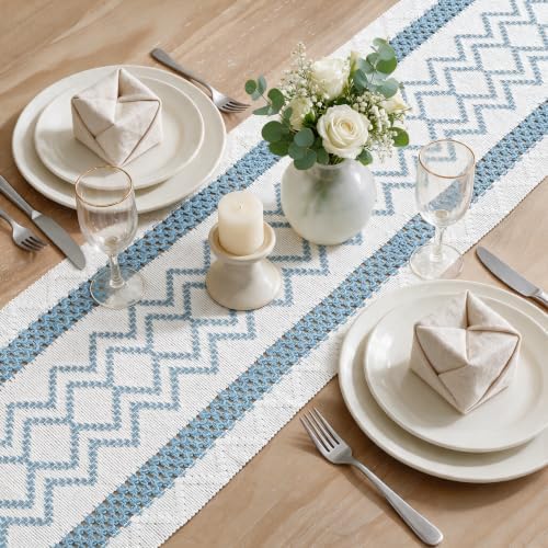 Artoid Mode Sky Blue Stripe Diamond Woven Table Runner 12x72 Inch - Image 4